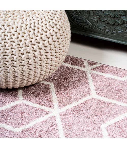 Tumbling Blocks Modern Geometric Rose/White 5 ft. x 8 ft. Area Rug