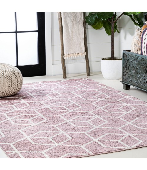 Tumbling Blocks Modern Geometric Rose/White 5 ft. x 8 ft. Area Rug