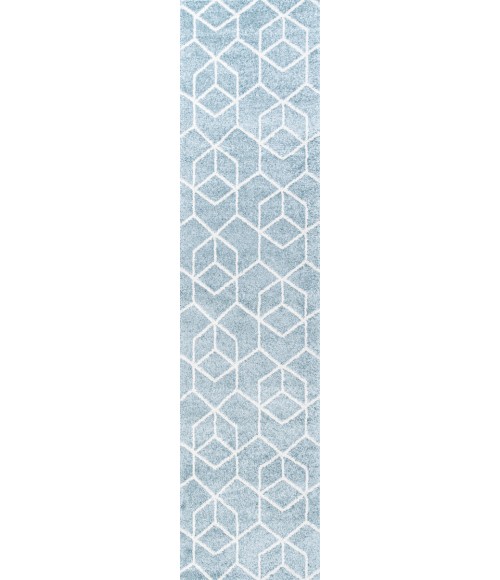 SUPERSOFT Area Rug Tumbling Blocks Modern Geometric Light Blue/White 2 ft. x 8 ft. Runner Rug