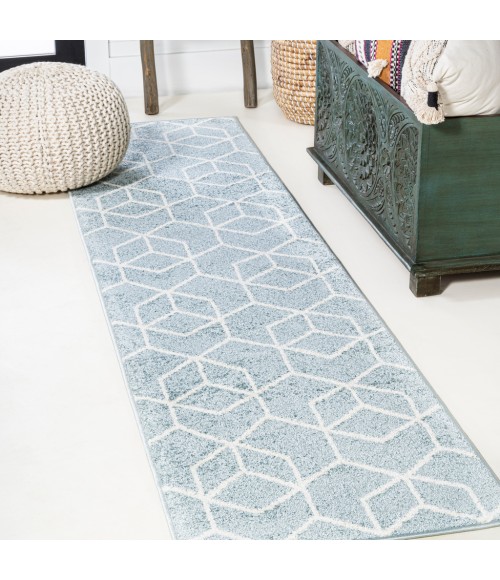 SUPERSOFT Area Rug Tumbling Blocks Modern Geometric Light Blue/White 2 ft. x 8 ft. Runner Rug