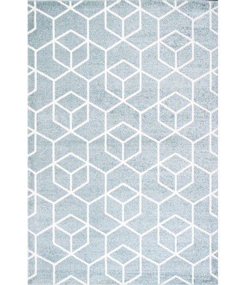 Tumbling Blocks Modern Geometric Light Blue/White 8 ft. x 10 ft. Area Rug