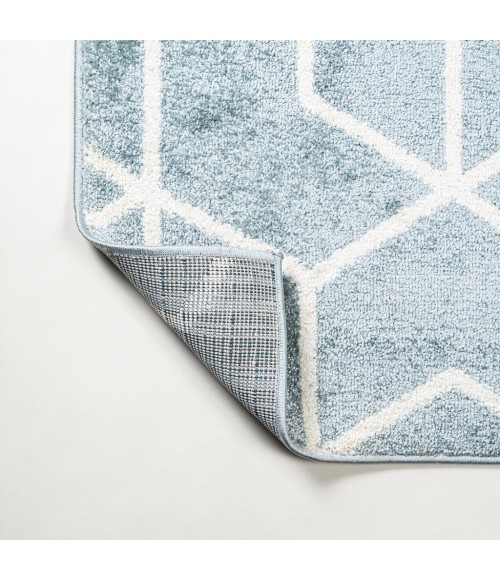 SUPERSOFT Area Rug Tumbling Blocks Modern Geometric Light Blue/White 2 ft. x 8 ft. Runner Rug