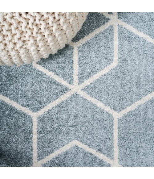 SUPERSOFT Area Rug Tumbling Blocks Modern Geometric Light Blue/White 2 ft. x 8 ft. Runner Rug