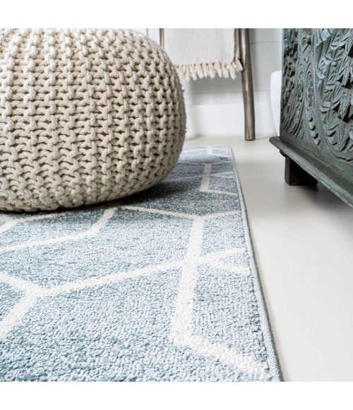 SUPERSOFT Area Rug Tumbling Blocks Modern Geometric Light Blue/White 2 ft. x 8 ft. Runner Rug