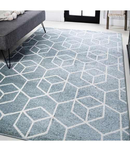 Tumbling Blocks Modern Geometric Light Blue/White 8 ft. x 10 ft. Area Rug