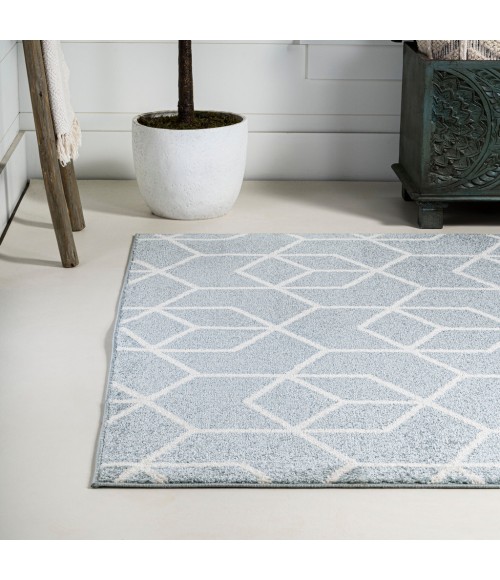 Tumbling Blocks Modern Geometric Light Blue/White 8 ft. x 10 ft. Area Rug