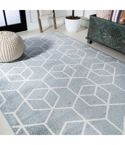 Tumbling Blocks Modern Geometric Light Blue/White 8 ft. x 10 ft. Area Rug
