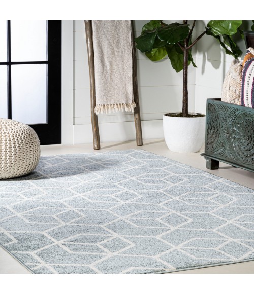 Tumbling Blocks Modern Geometric Light Blue/White 8 ft. x 10 ft. Area Rug