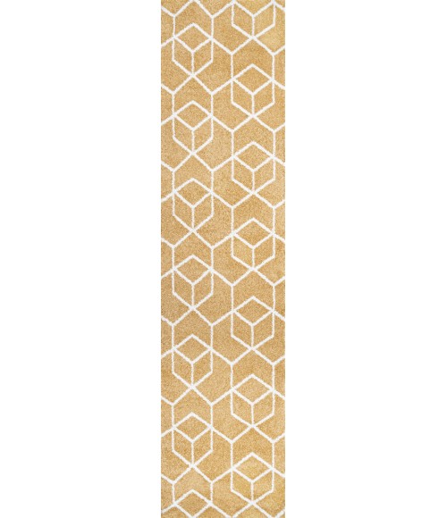 SUPERSOFT Area Rug Tumbling Blocks Modern Geometric Gold/White 2 ft. x 8 ft. Runner Rug