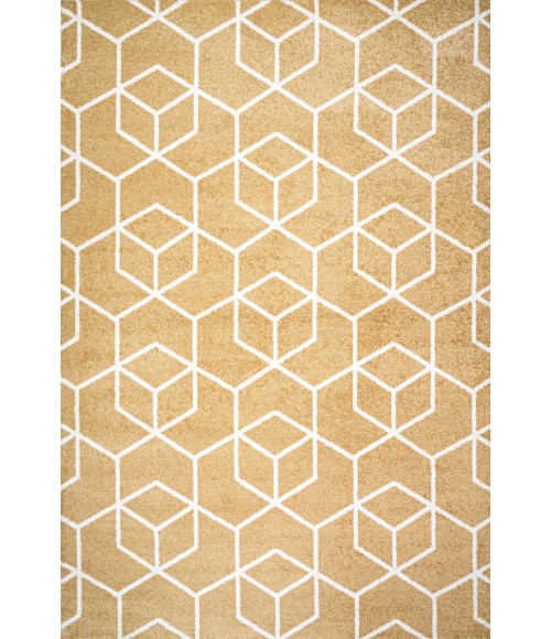SUPERSOFT Area Rug Tumbling Blocks Modern Geometric Gold/White 3 ft. x 5 ft. Area Rug