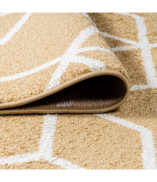 SUPERSOFT Area Rug Tumbling Blocks Modern Geometric Gold/White 2 ft. x 8 ft. Runner Rug