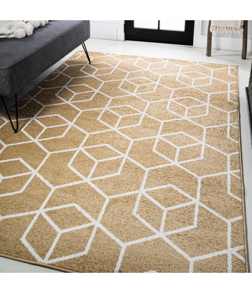 SUPERSOFT Area Rug Tumbling Blocks Modern Geometric Gold/White 3 ft. x 5 ft. Area Rug