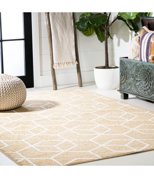 SUPERSOFT Area Rug Tumbling Blocks Modern Geometric Gold/White 3 ft. x 5 ft. Area Rug
