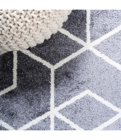 Tumbling Blocks Modern Geometric Gray/White 3 ft. x 5 ft. Area Rug