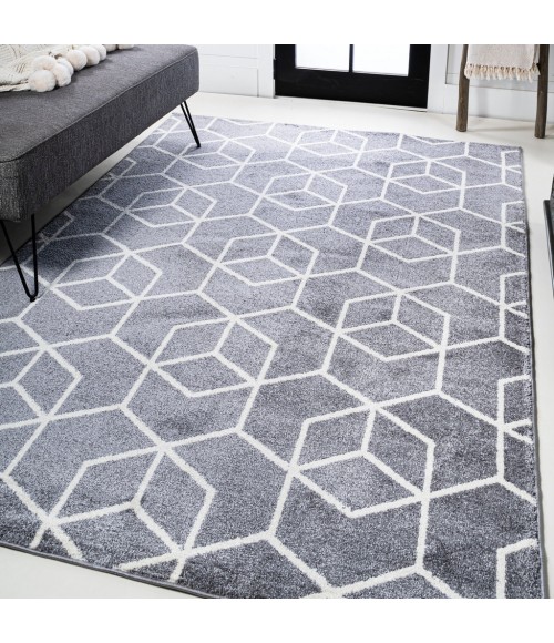 Tumbling Blocks Modern Geometric Gray/White 3 ft. x 5 ft. Area Rug