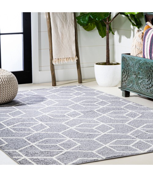 Tumbling Blocks Modern Geometric Gray/White 3 ft. x 5 ft. Area Rug