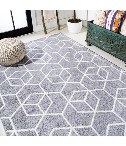 Tumbling Blocks Modern Geometric Gray/White 3 ft. x 5 ft. Area Rug