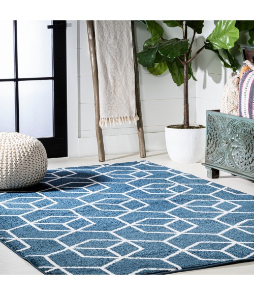 SUPERSOFT Area Rug Tumbling Blocks Modern Geometric Navy/White 4 ft. x 6 ft. Area Rug