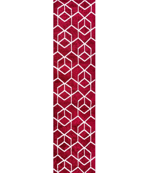 SUPERSOFT Area Rug Tumbling Blocks Modern Geometric Red/White 2 ft. x 8 ft. Runner Rug
