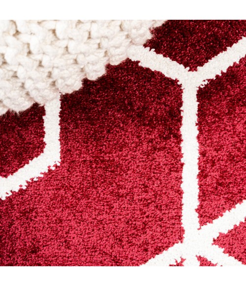 SUPERSOFT Area Rug Tumbling Blocks Modern Geometric Red/White 2 ft. x 8 ft. Runner Rug