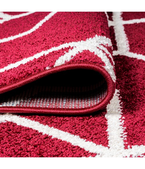 SUPERSOFT Area Rug Tumbling Blocks Modern Geometric Red/White 2 ft. x 8 ft. Runner Rug