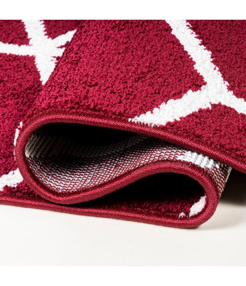 SUPERSOFT Area Rug Tumbling Blocks Modern Geometric Red/White 2 ft. x 8 ft. Runner Rug