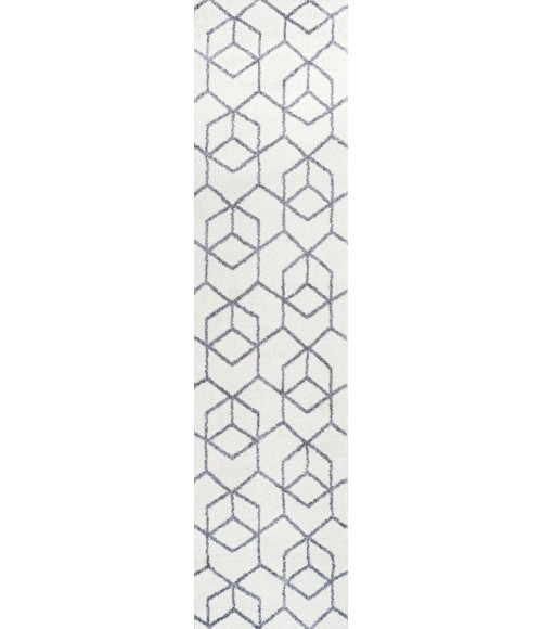 SUPERSOFT Area Rug Tumbling Blocks Modern Geometric White/Gray 2 ft. x 8 ft. Runner Rug