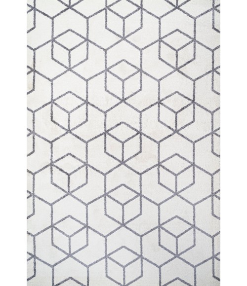SUPERSOFT Area Rug Tumbling Blocks Modern Geometric White/Gray 4 ft. x 6 ft. Area Rug