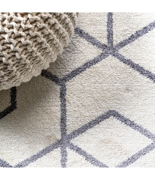 SUPERSOFT Area Rug Tumbling Blocks Modern Geometric White/Gray 2 ft. x 8 ft. Runner Rug