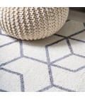 SUPERSOFT Area Rug Tumbling Blocks Modern Geometric White/Gray 2 ft. x 8 ft. Runner Rug