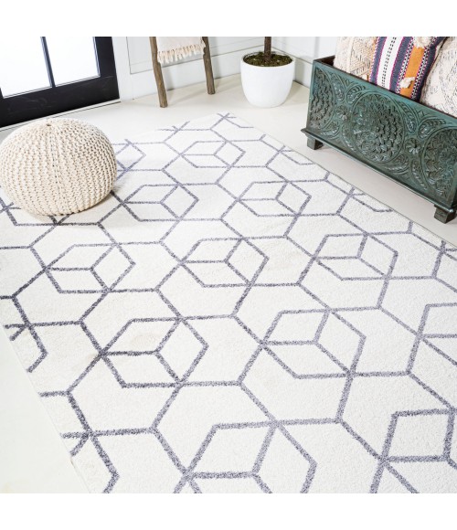 SUPERSOFT Area Rug Tumbling Blocks Modern Geometric White/Gray 4 ft. x 6 ft. Area Rug