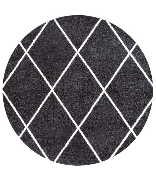 SUPERSOFT Area Rug Cole Minimalist Diamond Trellis Black/White 5' Round Area Rug