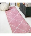 SUPERSOFT Area Rug Cole Minimalist Diamond Trellis Rose/White 2 ft. x 8 ft. Runner Rug