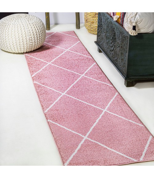 SUPERSOFT Area Rug Cole Minimalist Diamond Trellis Rose/White 2 ft. x 8 ft. Runner Rug