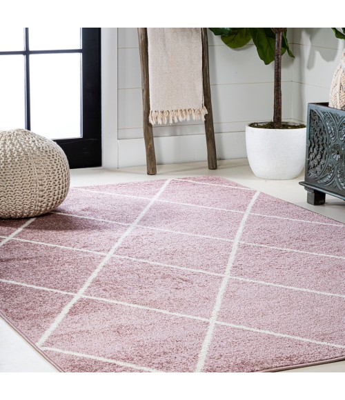 SUPERSOFT Area Rug Cole Minimalist Diamond Trellis Rose/White 4 ft. x 6 ft. Area Rug