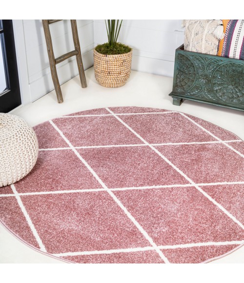 Cole Minimalist Diamond Trellis Rose/White 5' Round Area Rug