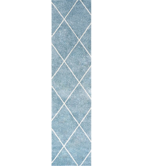 SUPERSOFT Area Rug Cole Minimalist Diamond Trellis Light Blue/White 2 ft. x 8 ft. Runner Rug