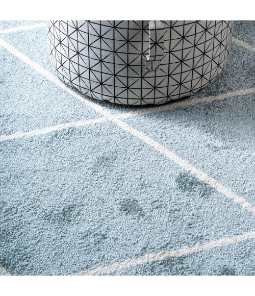 SUPERSOFT Area Rug Cole Minimalist Diamond Trellis Light Blue/White 2 ft. x 8 ft. Runner Rug