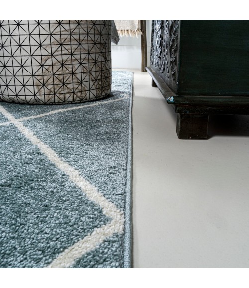 SUPERSOFT Area Rug Cole Minimalist Diamond Trellis Light Blue/White 2 ft. x 8 ft. Runner Rug
