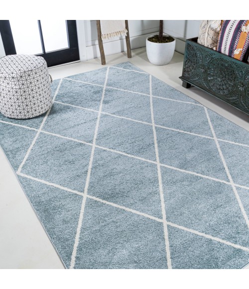 SUPERSOFT Area Rug Cole Minimalist Diamond Trellis Light Blue/White 4 ft. x 6 ft. Area Rug