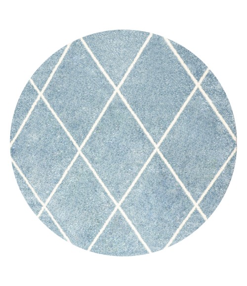 SUPERSOFT Area Rug Cole Minimalist Diamond Trellis Light Blue/White 5' Round Area Rug