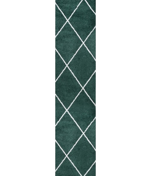 SUPERSOFT Area Rug Cole Minimalist Diamond Trellis Green/White 2 ft. x 10 ft. Runner Rug