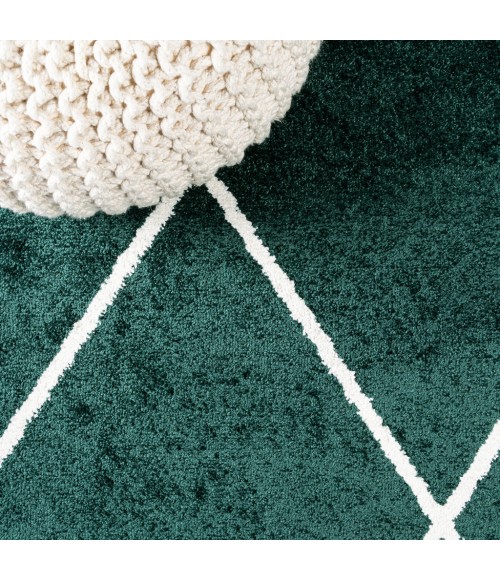 SUPERSOFT Area Rug Cole Minimalist Diamond Trellis Green/White 5' Round Area Rug