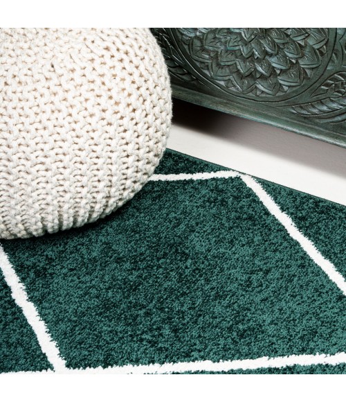 SUPERSOFT Area Rug Cole Minimalist Diamond Trellis Green/White 5' Round Area Rug