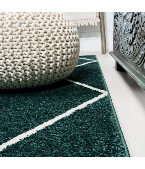 SUPERSOFT Area Rug Cole Minimalist Diamond Trellis Green/White 5' Round Area Rug
