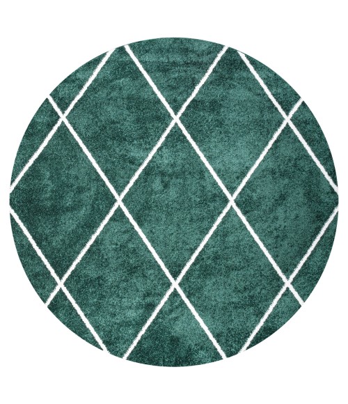 SUPERSOFT Area Rug Cole Minimalist Diamond Trellis Green/White 5' Round Area Rug