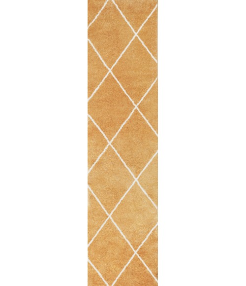 SUPERSOFT Area Rug Cole Minimalist Diamond Trellis Gold/White 2 ft. x 10 ft. Runner Rug