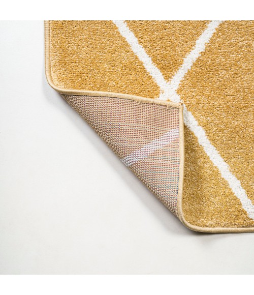 Cole Minimalist Diamond Trellis Gold/White 5' Round Area Rug