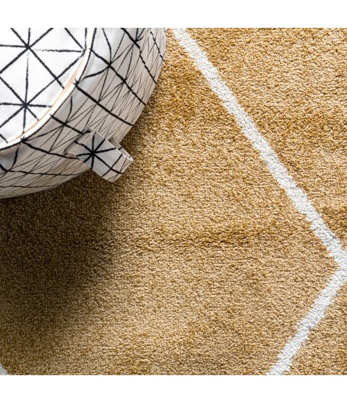 Cole Minimalist Diamond Trellis Gold/White 5' Round Area Rug