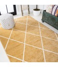 SUPERSOFT Area Rug Cole Minimalist Diamond Trellis Gold/White 3 ft. x 5 ft. Area Rug